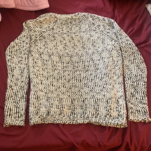 Knitted olive green and white open long cardigan - Picture 3 of 3